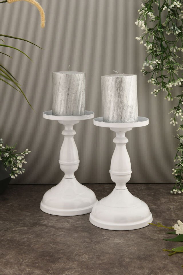 Trices Beyaz Mumluk Dekoratif Şamdan Düz Taban Paslanmaz Kaplama Modern Mum Tutacağı