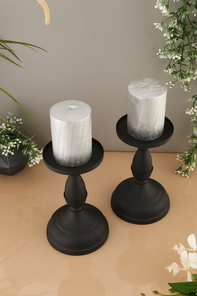 Trices Siyah Mumluk Dekoratif Şamdan Düz Taban Paslanmaz Kaplama Modern Mum Tutacağı