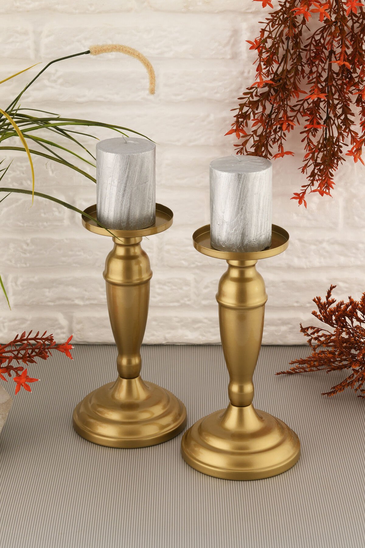 Stefano Eskitme Mumluk Dekoratif Şamdan Düz Taban Paslanmaz Kaplama Modern Mum Tutacağı