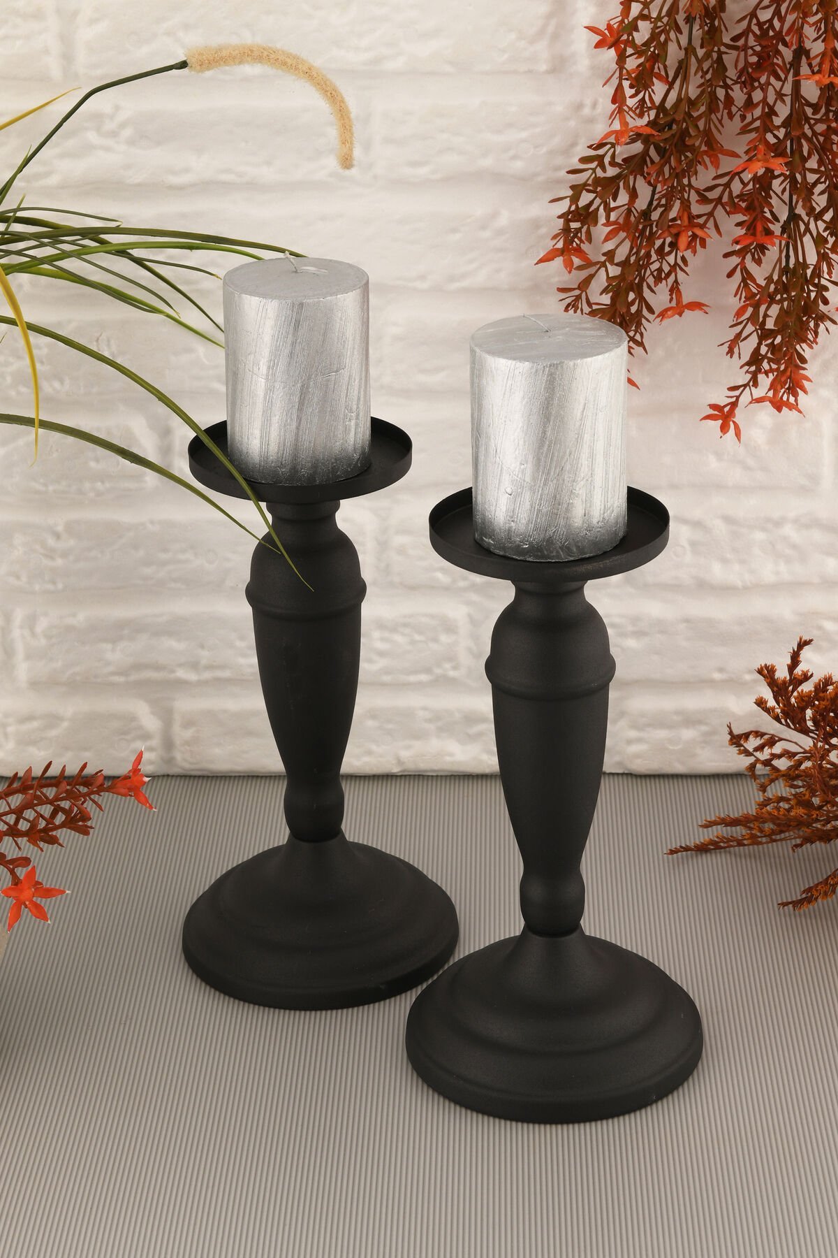 Stefano Siyah Mumluk Dekoratif Şamdan Düz Taban Paslanmaz Kaplama Modern Mum Tutacağı