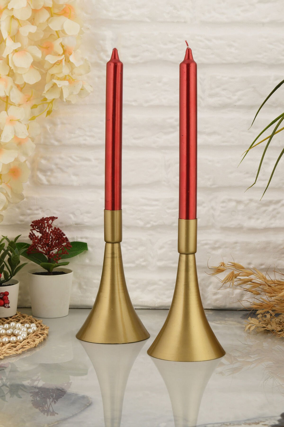 Lover Eskitme Mumluk Dekoratif Şamdan Düz Taban Paslanmaz Kaplama Modern 10x16 Mum Tutacağı