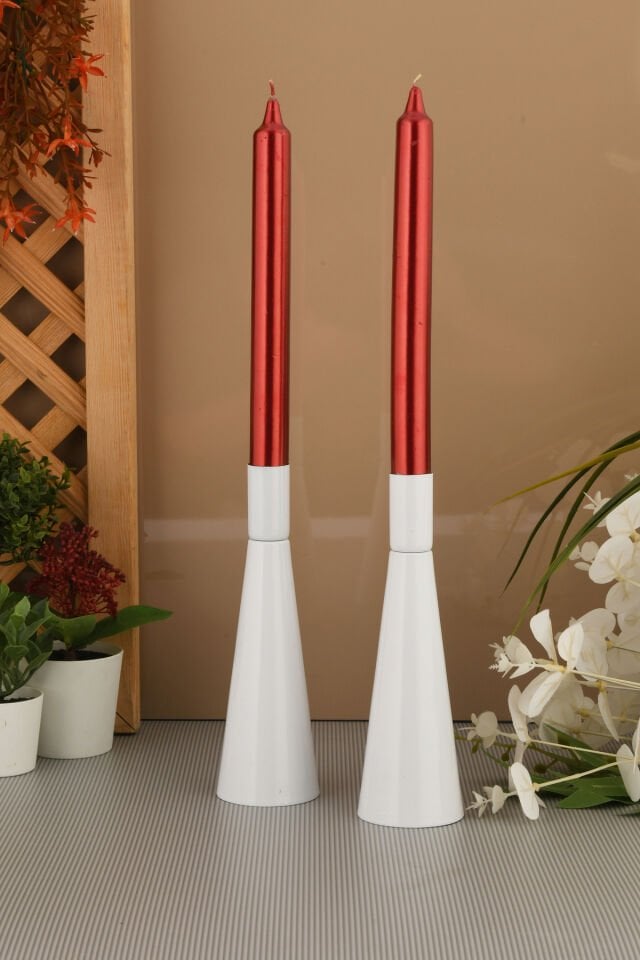 Gualo Beyaz Mumluk Dekoratif Şamdan Düz Taban Paslanmaz Kaplama Modern 5x18 Mum Tutacağı