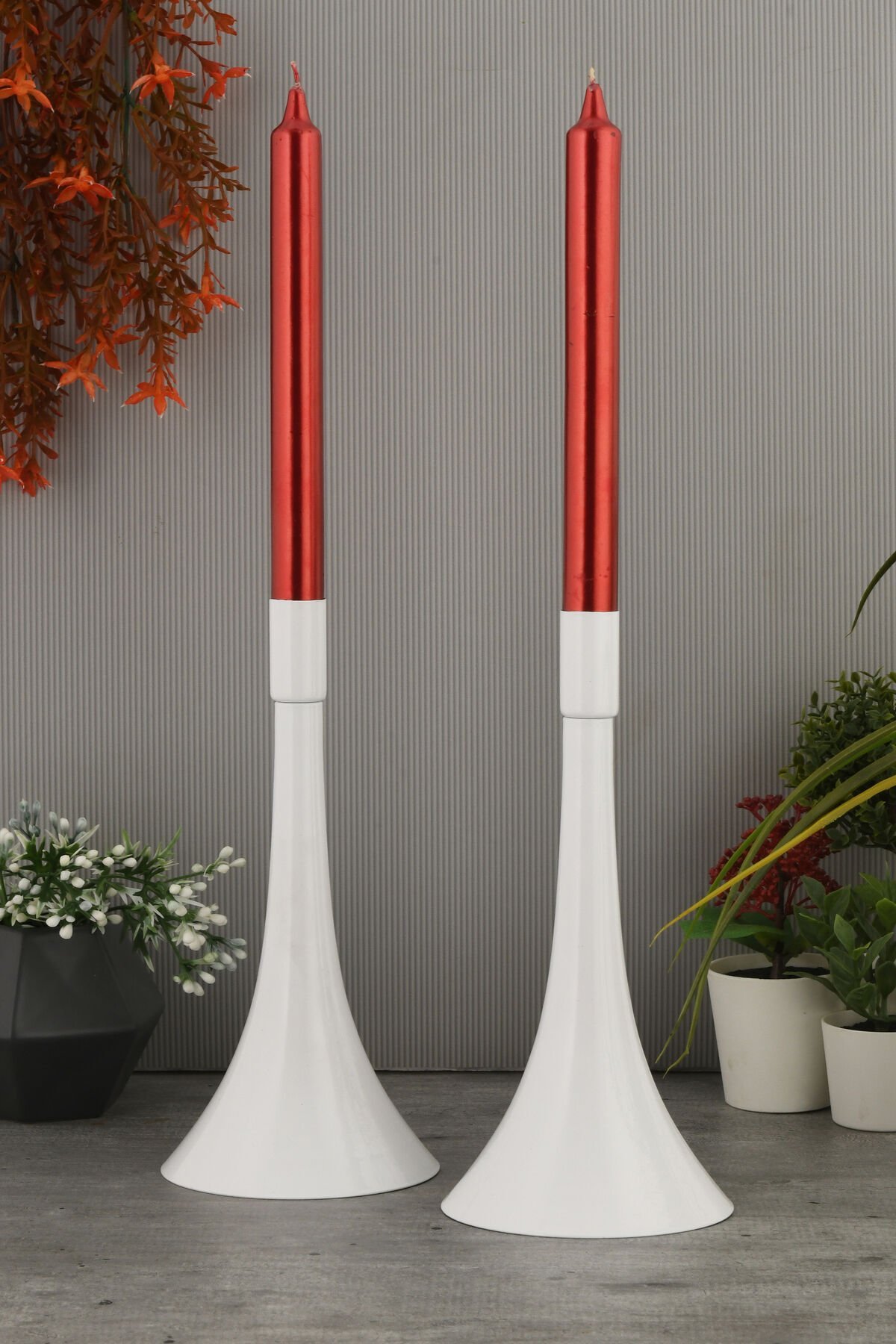 Palasi Beyaz Mumluk Dekoratif Şamdan Düz Taban Paslanmaz Kaplama Modern 10x22 Mum Tutacağı