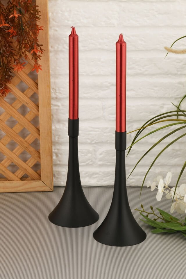 Palasi Siyah Mumluk Dekoratif Şamdan Düz Taban Paslanmaz Kaplama Modern 10x22 Mum Tutacağı