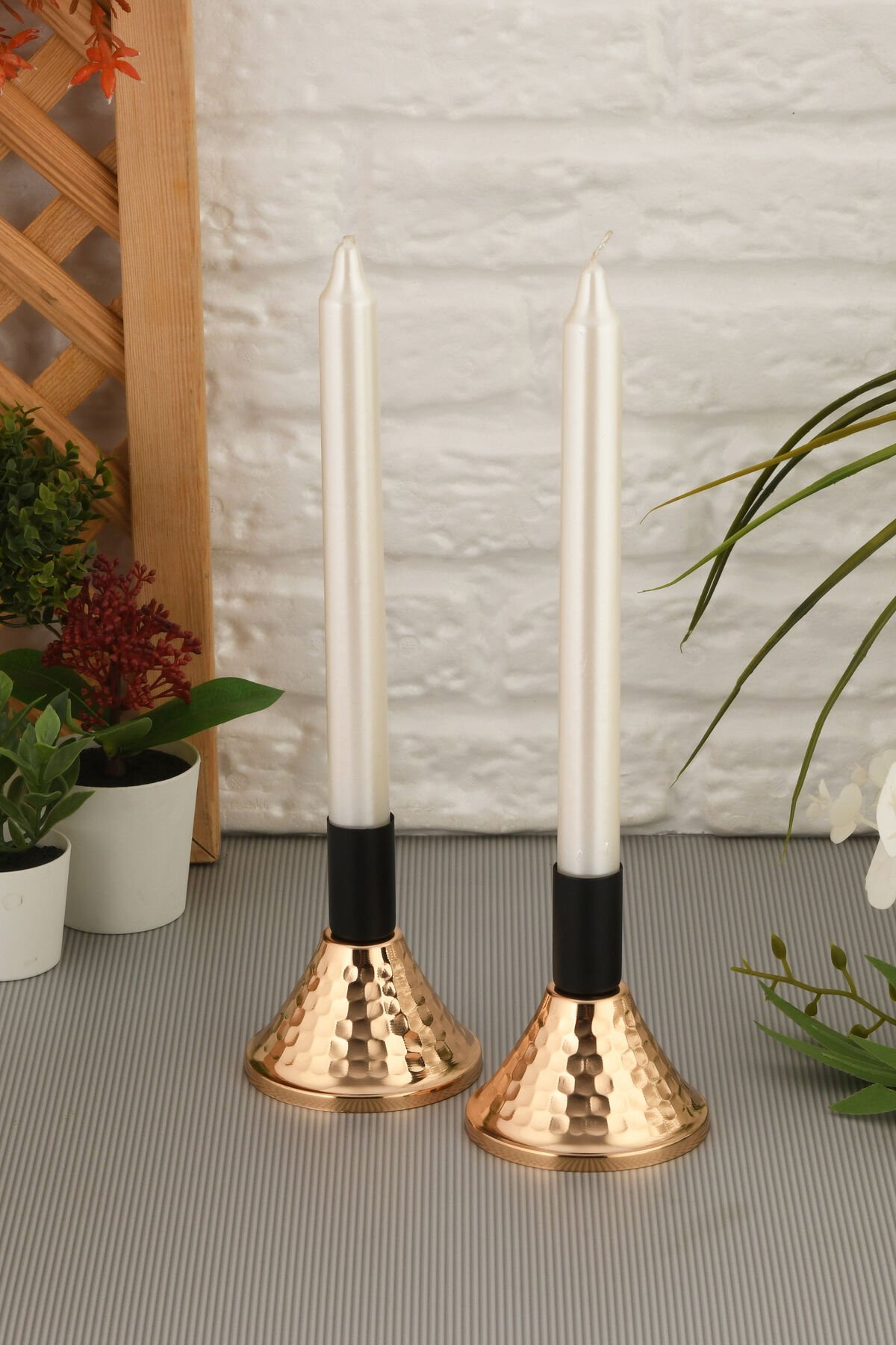 Olena Renk Mumluk Dekoratif Şamdan Düz Taban Paslanmaz Kaplama Modern 6x10 Mum Tutacağı