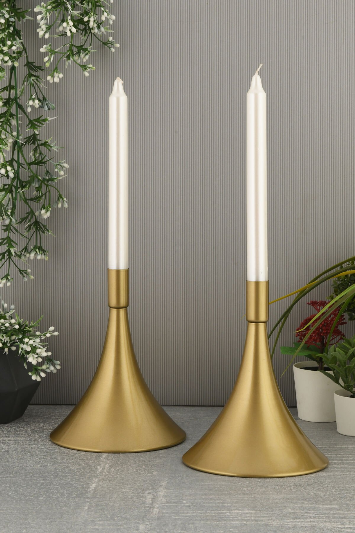 Yolen Eskitme Mumluk Dekoratif Şamdan Düz Taban Paslanmaz Kaplama Modern 13x16 Mum Tutacağı