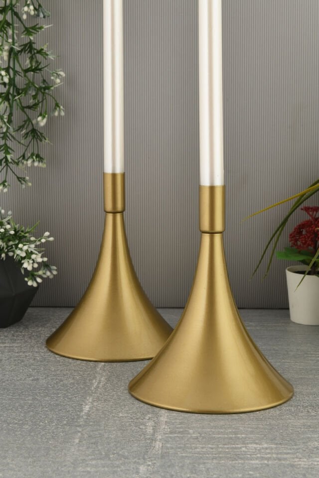 Yolen Eskitme Mumluk Dekoratif Şamdan Düz Taban Paslanmaz Kaplama Modern 13x16 Mum Tutacağı