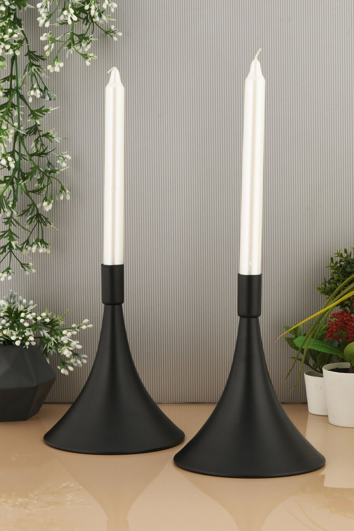 Yolen Siyah Mumluk Dekoratif Şamdan Düz Taban Paslanmaz Kaplama Modern 13x16 Mum Tutacağı