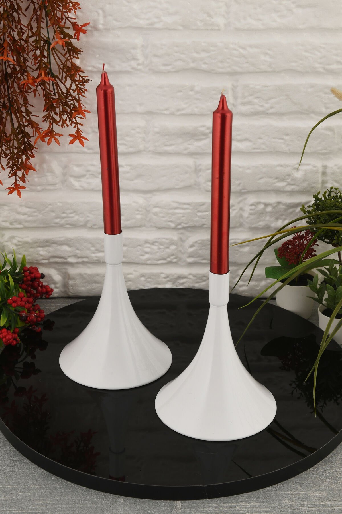 Yolen Beyaz Mumluk Dekoratif Şamdan Düz Taban Paslanmaz Kaplama Modern 13x16 Mum Tutacağı