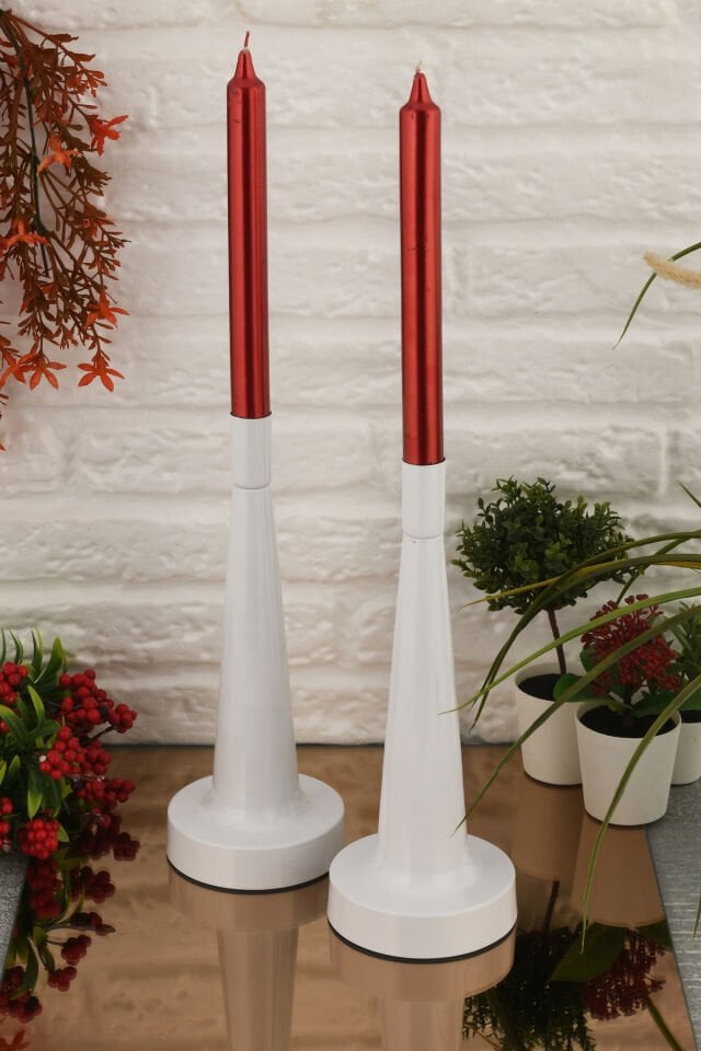 Moli Beyaz Mumluk Dekoratif Şamdan Düz Taban Paslanmaz Kaplama Modern 10x25 Mum Tutacağı