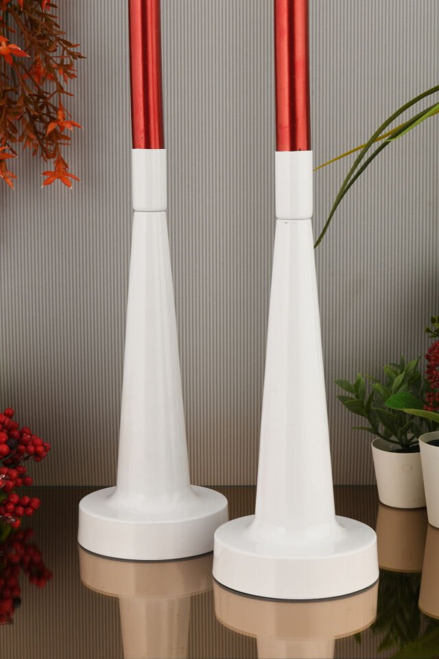 Moli Beyaz Mumluk Dekoratif Şamdan Düz Taban Paslanmaz Kaplama Modern 10x25 Mum Tutacağı