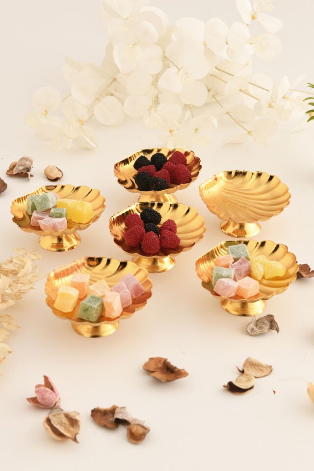 Mern'S Gold 6'lı Set Şekerlik Lokumluk Çerezlik Kahve Yanı Sunumluk Dekoratif Kase