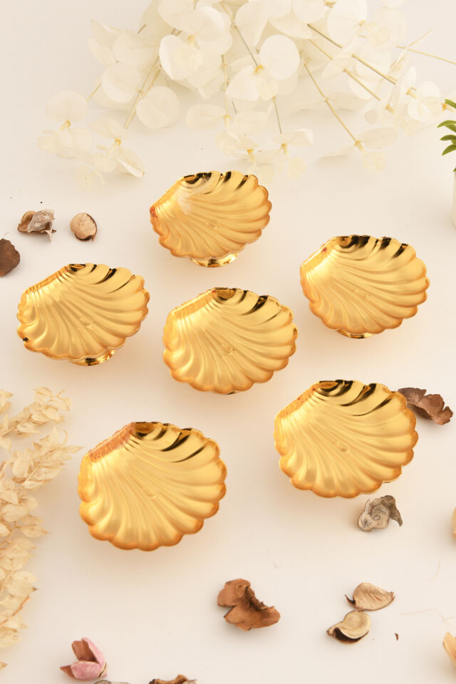 Mern'S Gold 6'lı Set Şekerlik Lokumluk Çerezlik Kahve Yanı Sunumluk Dekoratif Kase