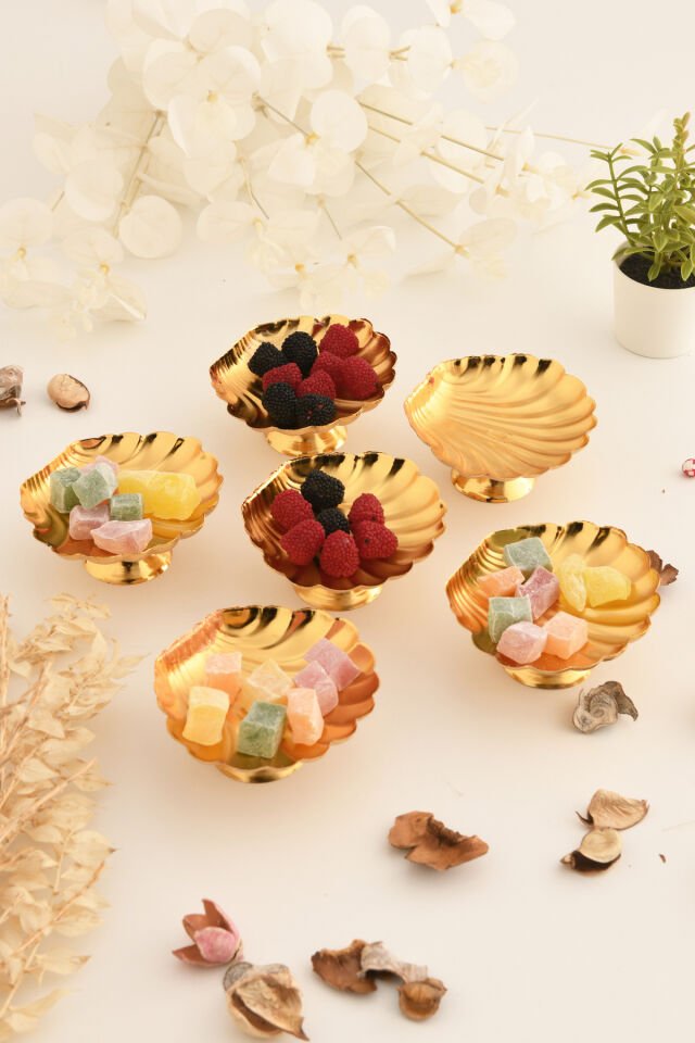 Mern'S Gold 6'lı Set Şekerlik Lokumluk Çerezlik Kahve Yanı Sunumluk Dekoratif Kase