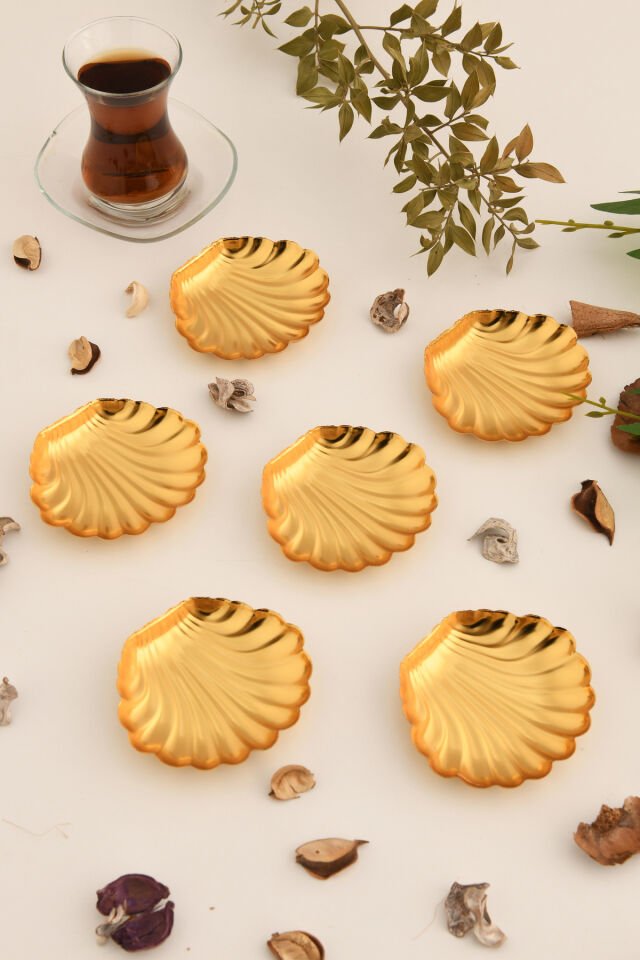 Ulver'S Gold 6'lı Set Şekerlik Lokumluk Çerezlik Kahve Yanı Sunumluk Dekoratif Kulplu Kase