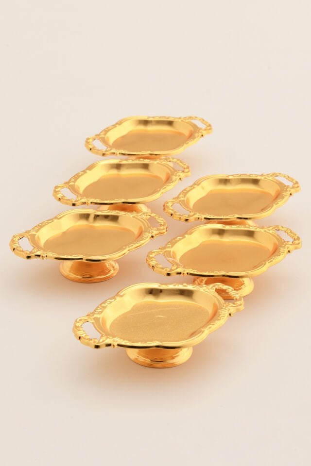 Viola'S Gold 6'lı Set Şekerlik Lokumluk Çerezlik Kahve Yanı Sunumluk Dekoratif Kulplu Kase