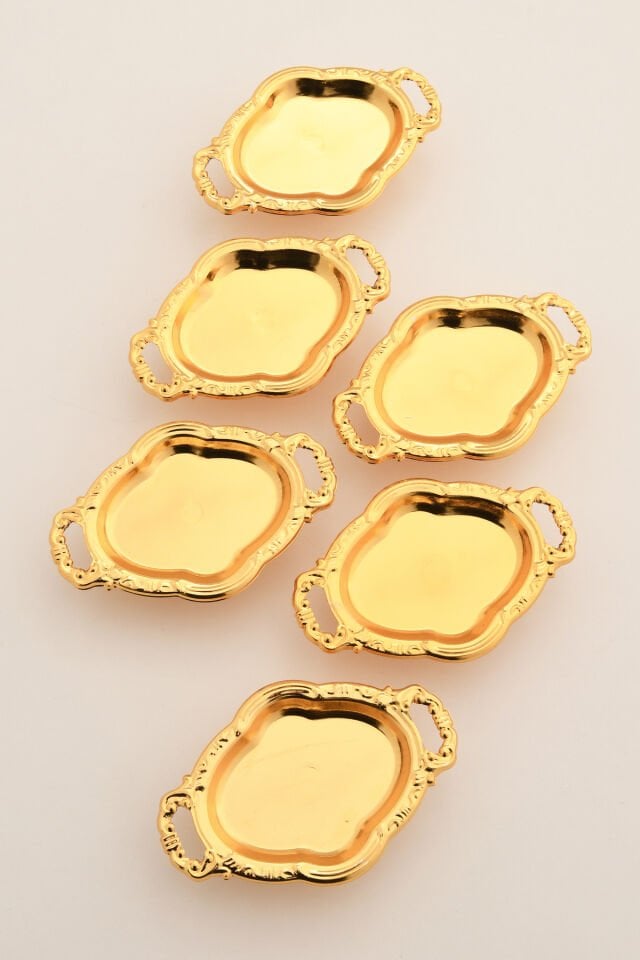 Viola'S Gold 6'lı Set Şekerlik Lokumluk Çerezlik Kahve Yanı Sunumluk Dekoratif Kulplu Kase