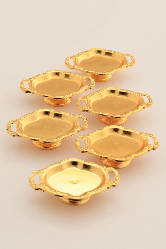 Viola'S Gold 6'lı Set Şekerlik Lokumluk Çerezlik Kahve Yanı Sunumluk Dekoratif Kulplu Kase