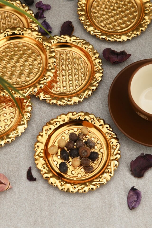 Velis'S Gold 6'lı Set Şekerlik Lokumluk Çerezlik Kahve Yanı Sunumluk Dekoratif Nokta Kase