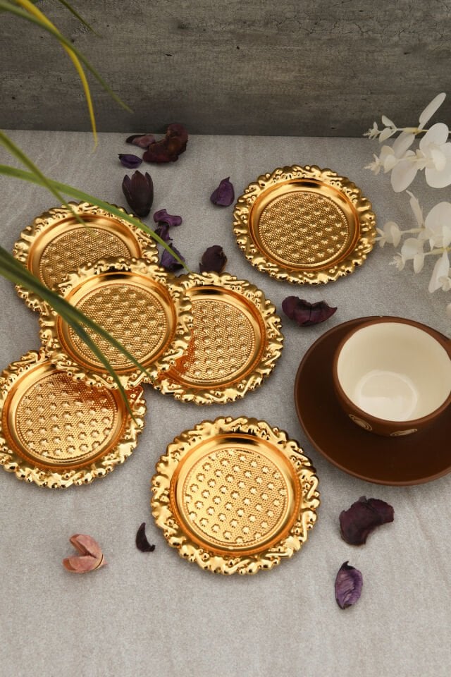 Velis'S Gold 6'lı Set Şekerlik Lokumluk Çerezlik Kahve Yanı Sunumluk Dekoratif Nokta Kase