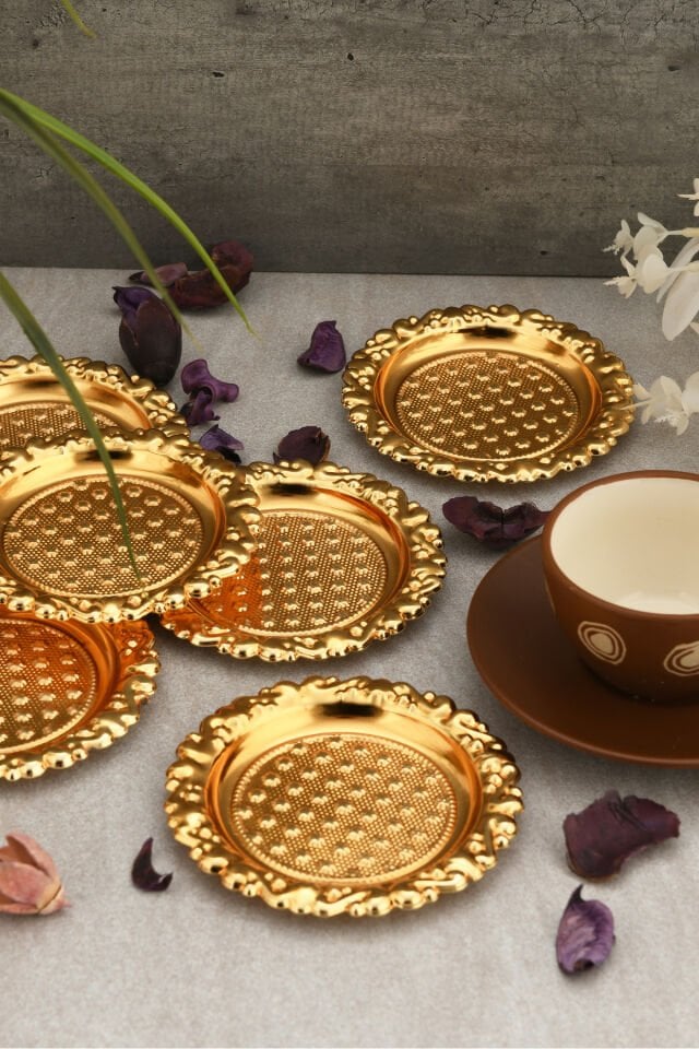 Velis'S Gold 6'lı Set Şekerlik Lokumluk Çerezlik Kahve Yanı Sunumluk Dekoratif Nokta Kase