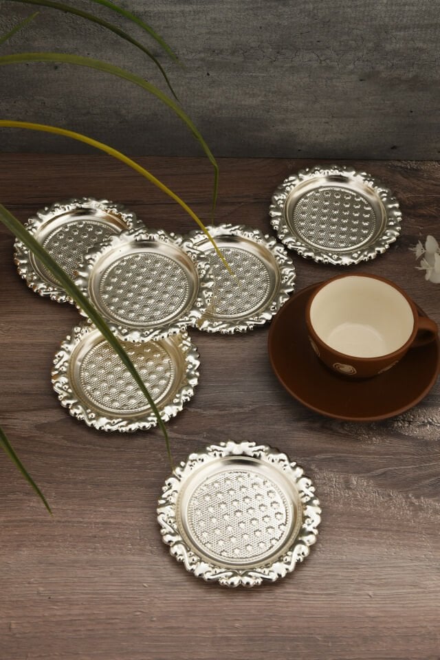 Velis'S Gümüş 6'lı Set Şekerlik Lokumluk Çerezlik Kahve Yanı Sunumluk Dekoratif Nokta Kase