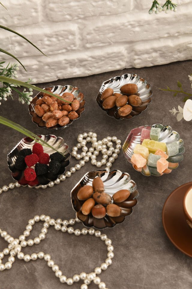 Mern'S Gümüş 6'lı Set Şekerlik Lokumluk Çerezlik Kahve Yanı Sunumluk Dekoratif Kase