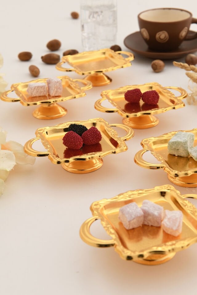 Giallo Gold Kare Model Ayaklı lokumluk 6'lı Takım