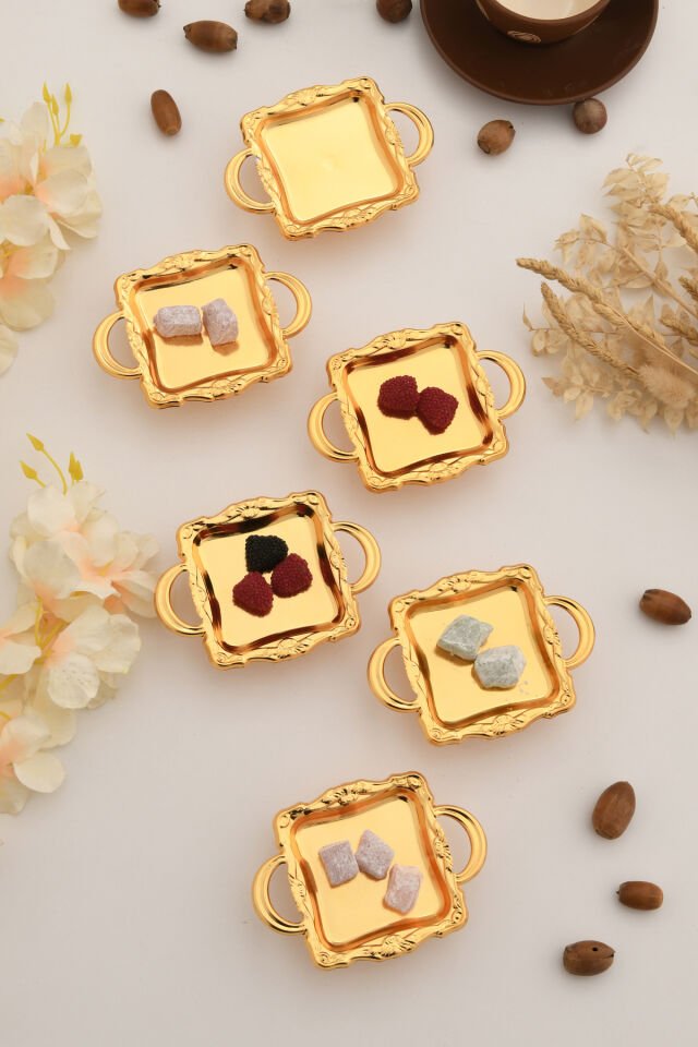 Giallo Gold Kare Model Ayaklı lokumluk 6'lı Takım
