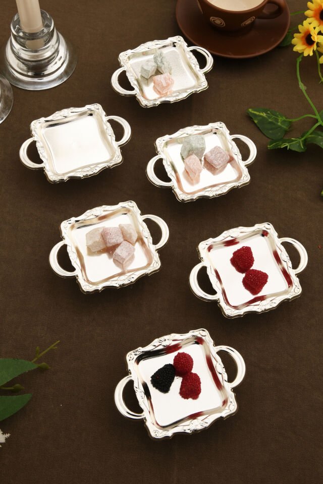 Giallo Gümüş Kare Model Ayaklı lokumluk 6'lı Takım