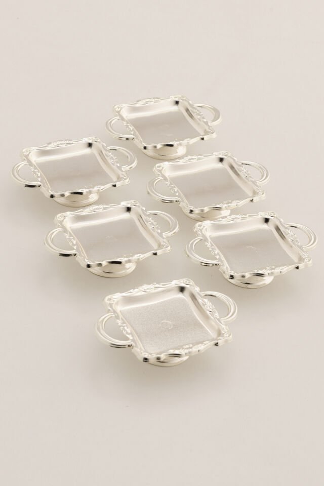 Giallo Gümüş Kare Model Ayaklı lokumluk 6'lı Takım