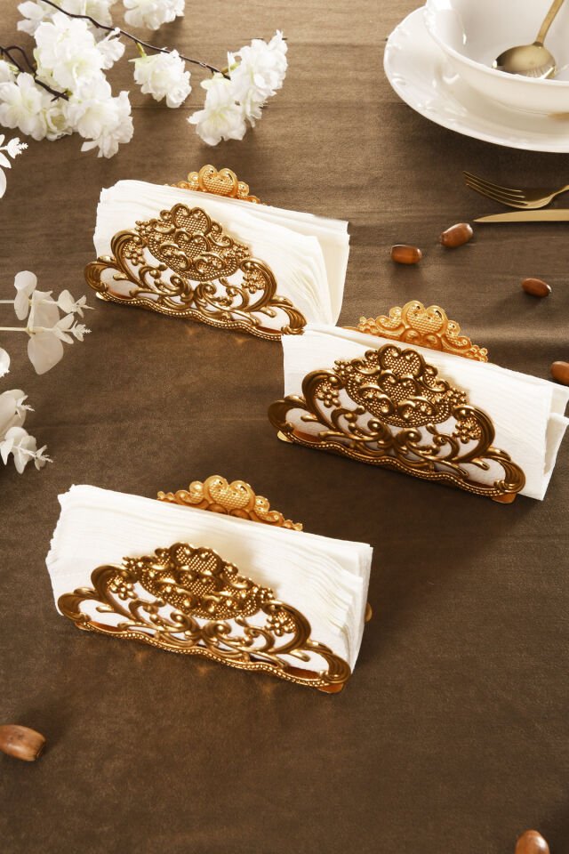 Joven Lüks Peçetelik 3 Lü Takım Gold