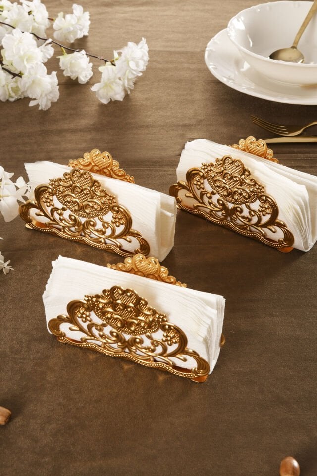 Joven Lüks Peçetelik 3 Lü Takım Gold