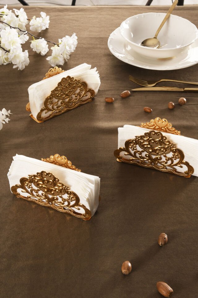 Joven Lüks Peçetelik 3 Lü Takım Gold