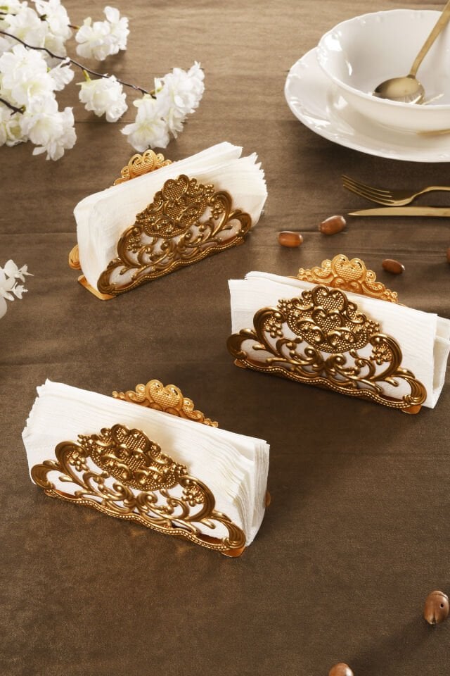 Joven Lüks Peçetelik 3 Lü Takım Gold