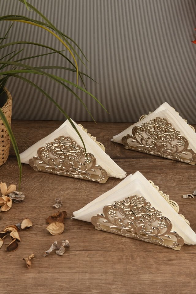 Joven Lüks Peçetelik 3 Lü Takim Gümüş