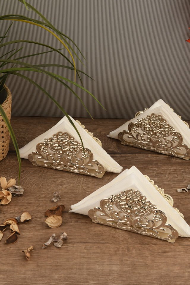 Joven Lüks Peçetelik 3 Lü Takim Gümüş