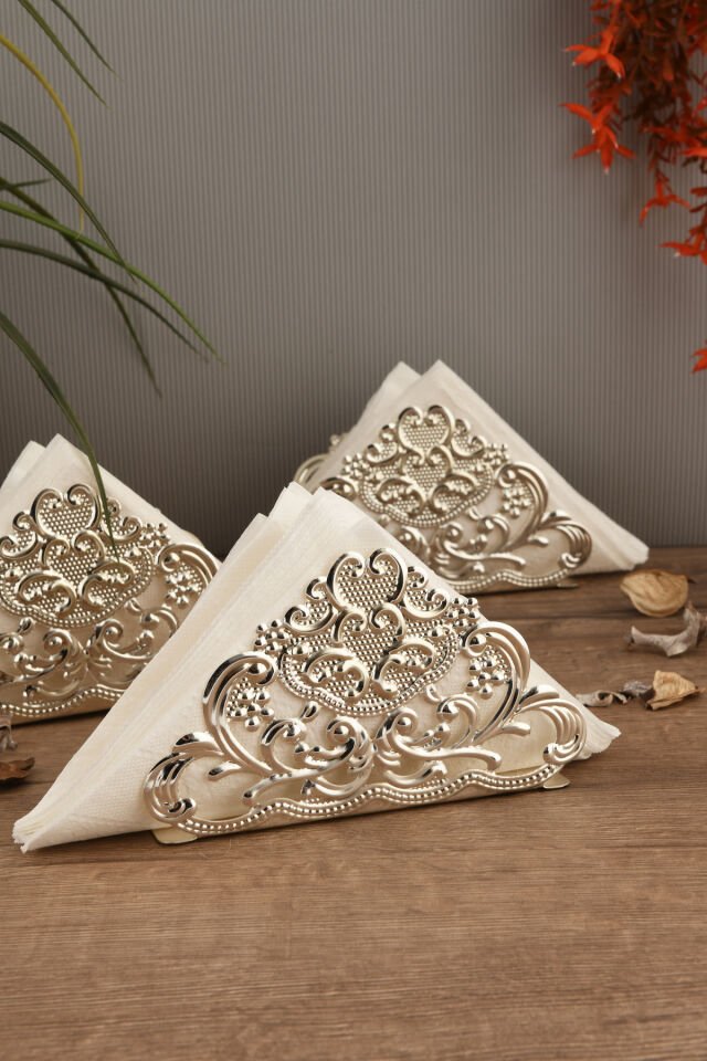 Joven Lüks Peçetelik 3 Lü Takim Gümüş