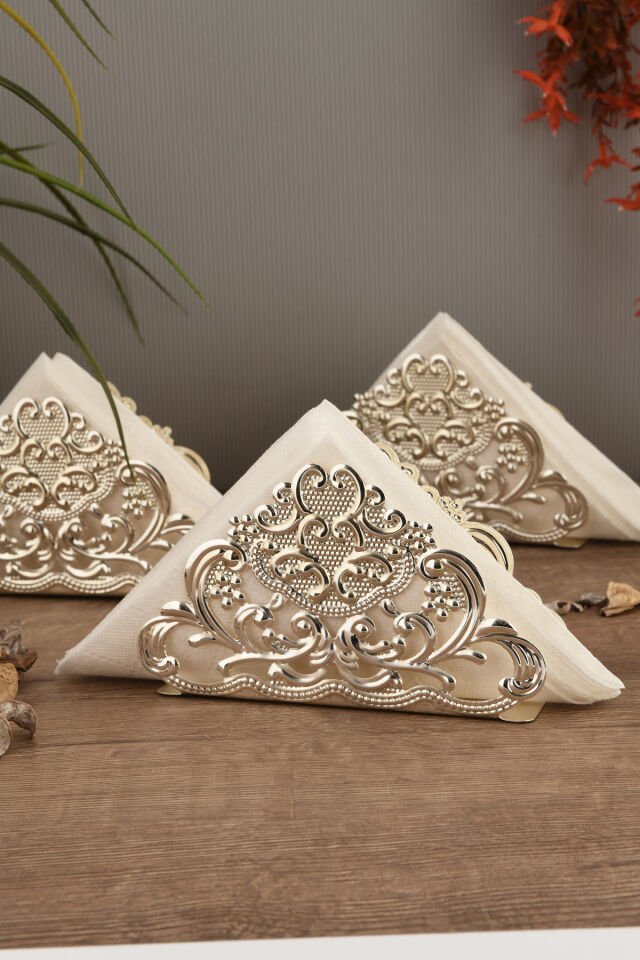 Joven Lüks Peçetelik 3 Lü Takim Gümüş