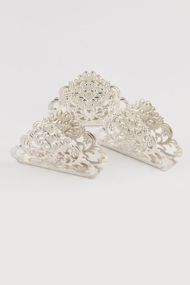 Joven Lüks Peçetelik 3 Lü Takim Gümüş