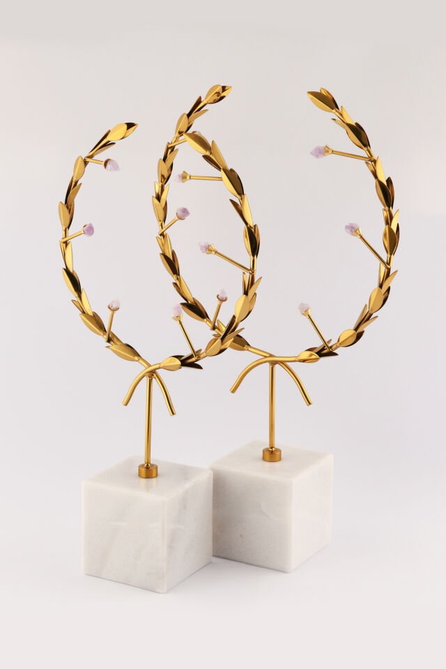 Lior Dekoratif Mermer Ayaklı Dal Hilal Obje Eskitme