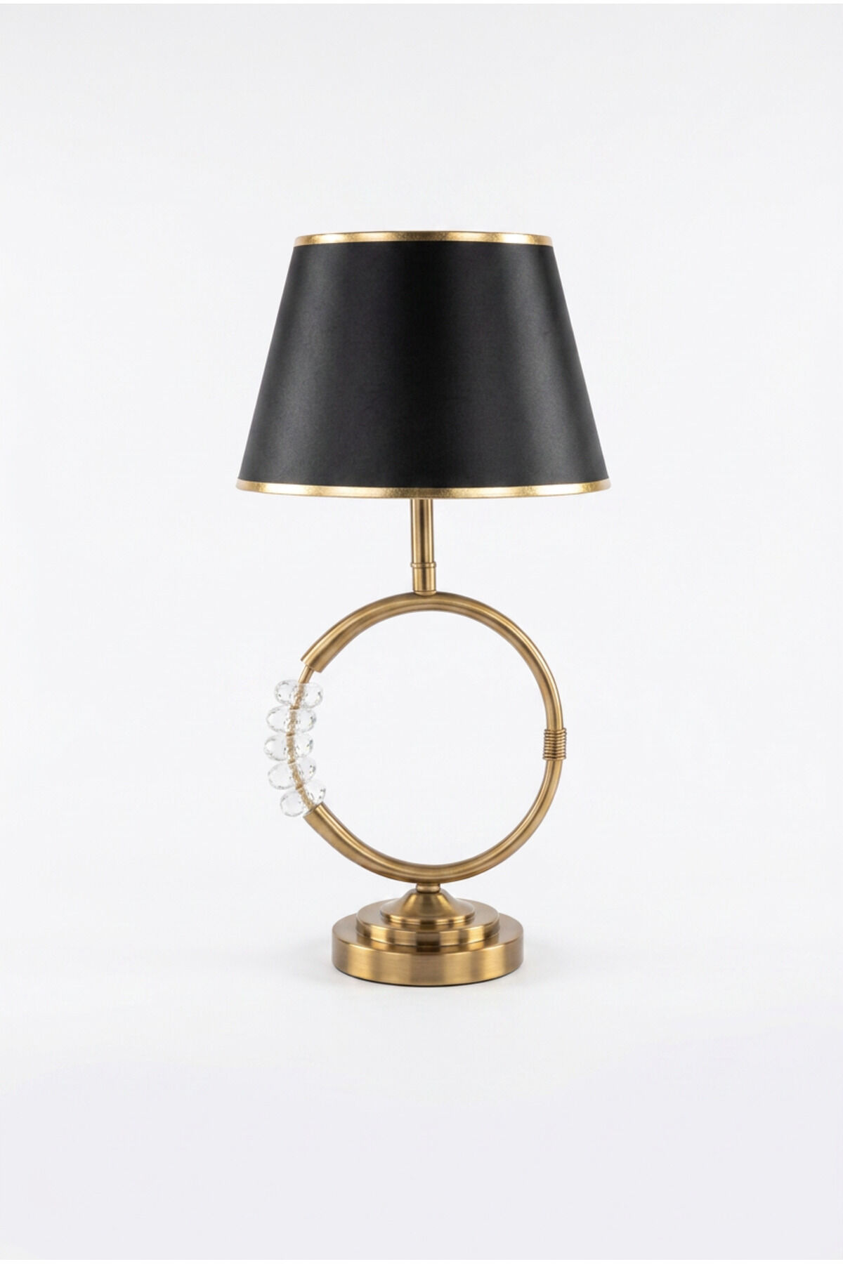 Quart Gold Luxury Series Siyah Başlık Yuvarlak Taş Detaylı Tasarım Metal Abajur Premium Tasarım Masa Lambası Aydınlatma
