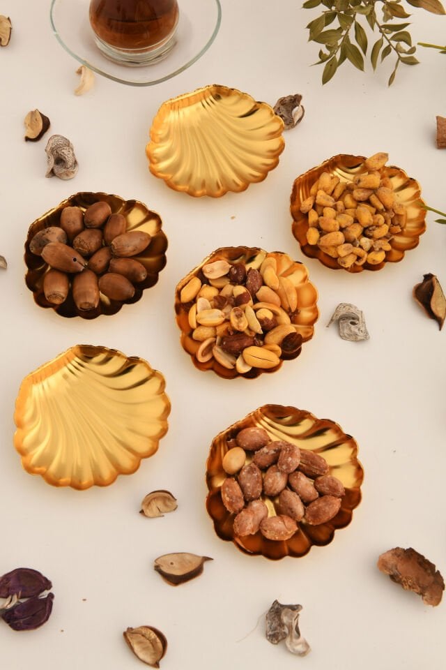 Laliste 6 Parça Şekerlik Lokumluk Gold Sunum Tabağı Sofra Takımı İkram Misafir Servis