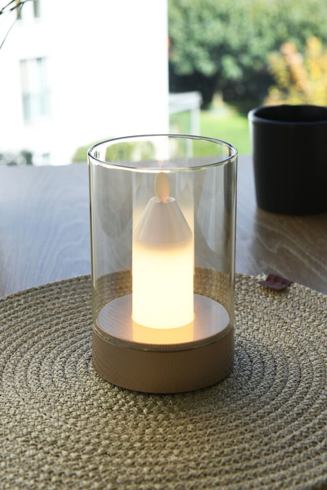 Mum Efektli Şarjlı Dokunmatik Masa Lambası Abajur Gece Lambası 3 Işık Rengi Dim Özellikli Kendil