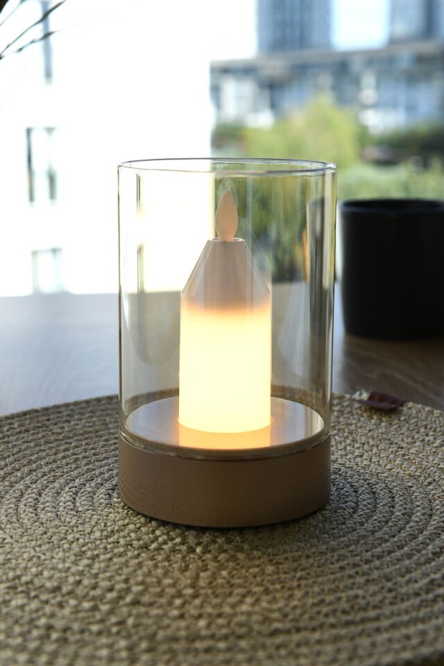 Mum Efektli Şarjlı Dokunmatik Masa Lambası Abajur Gece Lambası 3 Işık Rengi Dim Özellikli Kendil