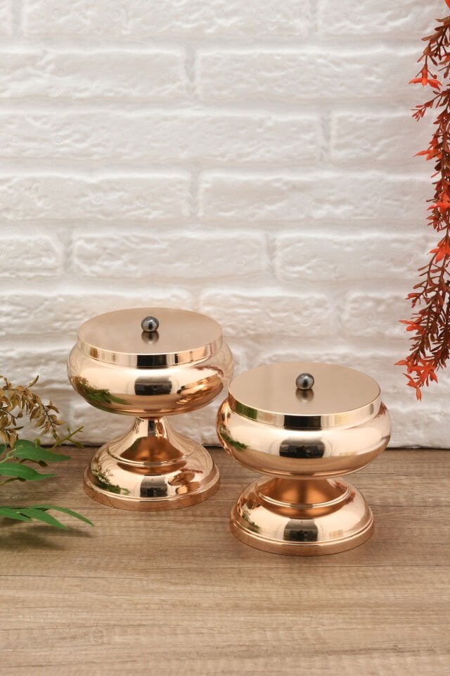 Umero's-DK Gold 2'li Set Şekerlik Lokumluk Çerezlik Sunumluk Dekoratif Ayaklı Kase