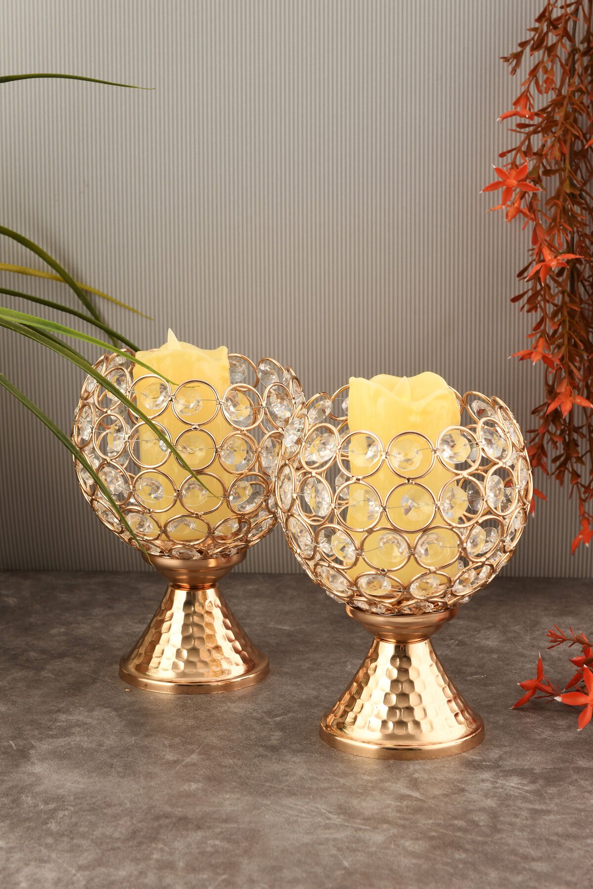 Yolen Kristal Taş Detaylı Top Obje 2'li Takım Gold