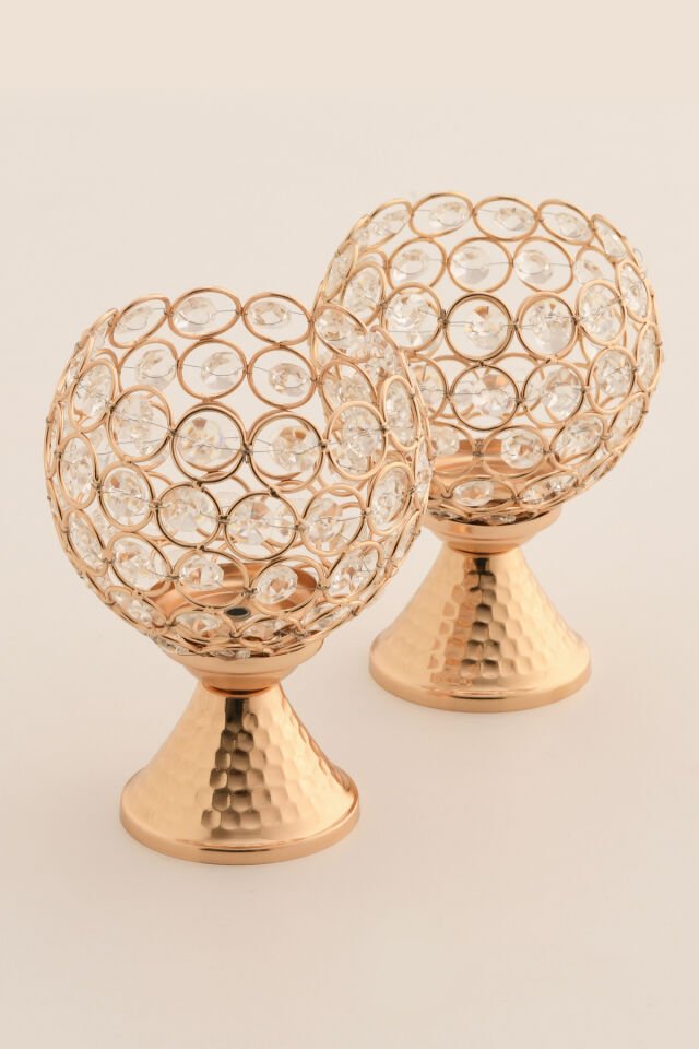Yolen Kristal Taş Detaylı Top Obje 2'li Takım Gold