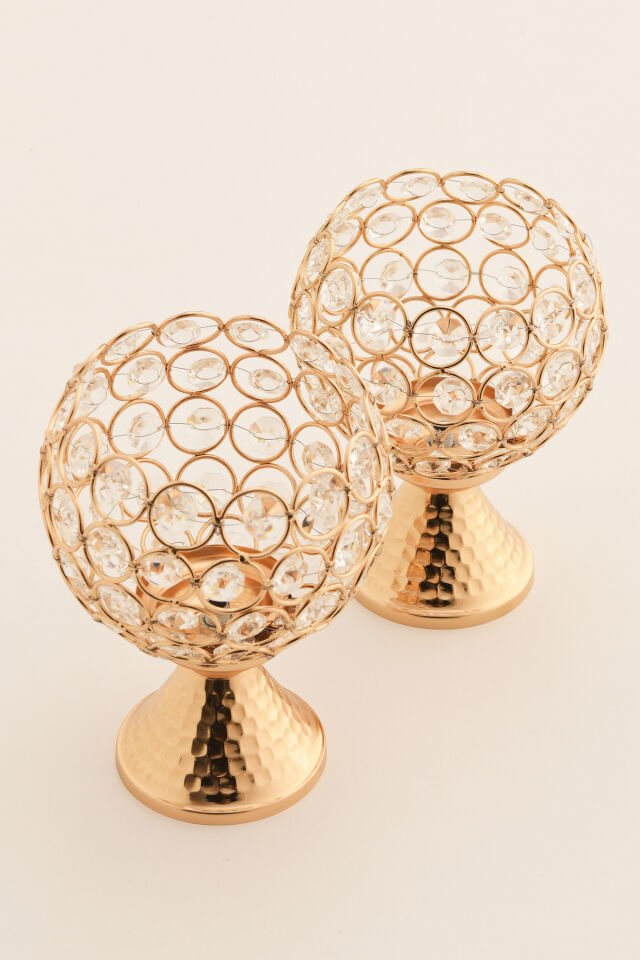 Yolen Kristal Taş Detaylı Top Obje 2'li Takım Gold