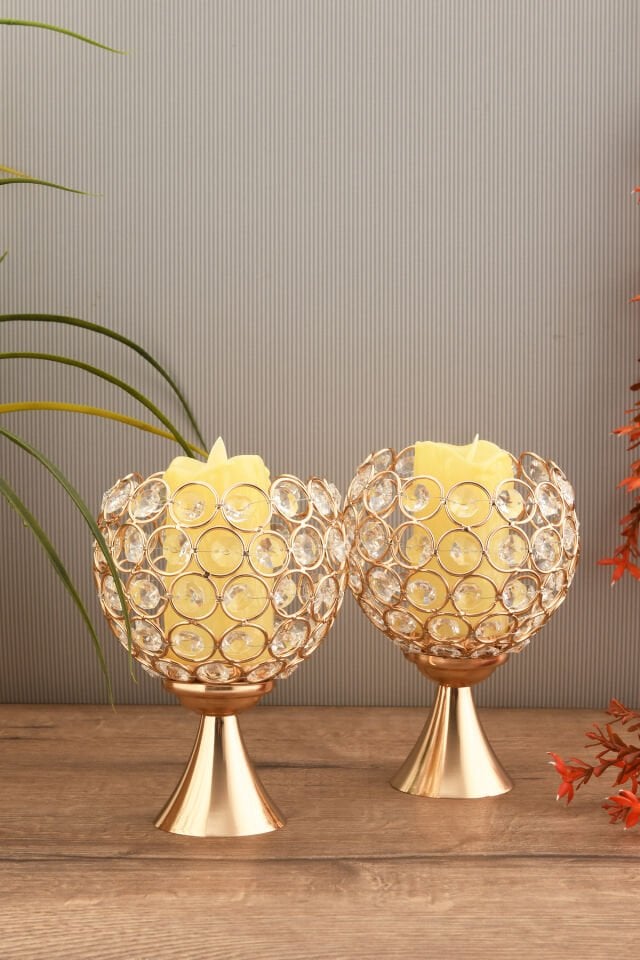ARYA DEKORATİF KRİSTAL TAŞ DETAYLI TOP OBJE 2'Lİ TAKIM GOLD
